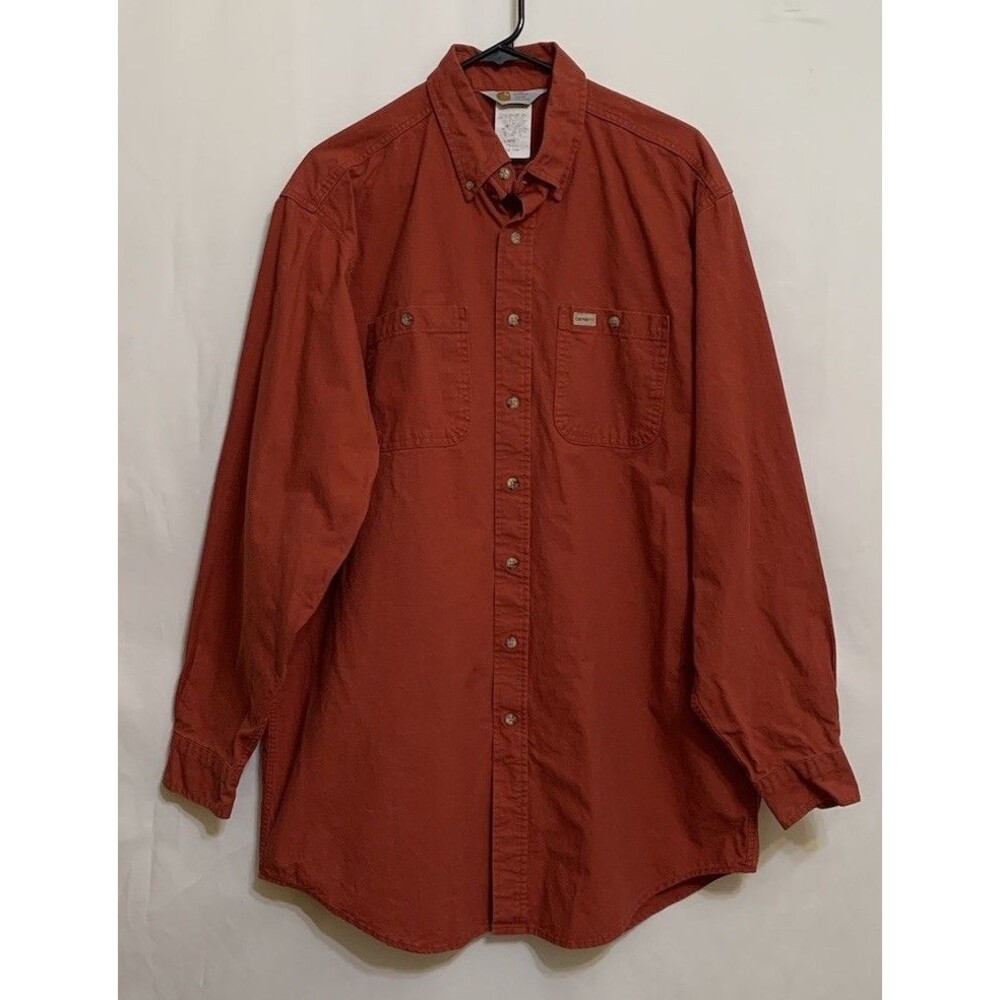 VTG 90s Carhartt S12 Mens Large Tall Shirt Rugged Outdoor Work Red USA